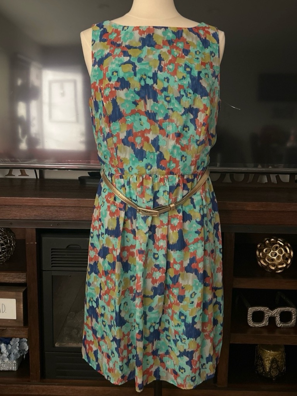 Ronni Nicole Multicolor Floral Sleeveless Dress - Aqua, Navy & Coral